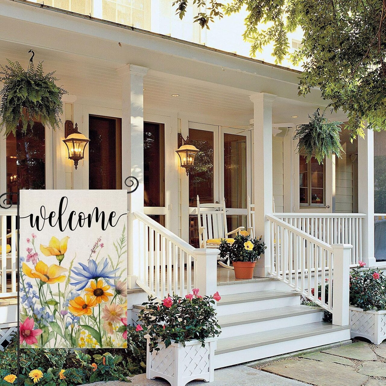 Welcome Summer Flowers Garden Flags for Outside, Watercolor Floral Yard Decoration, Small Seasonal Spring Outdoor Decor for Farmhouse Holiday